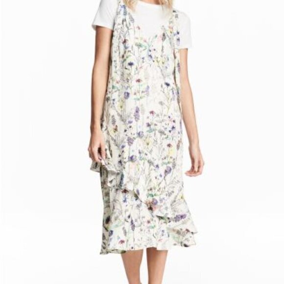 H&M SUMMER DRESS Size 4 Natural white/Floral Crêpe Knee-length - Picture 10 of 16